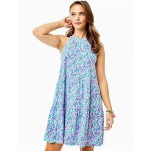 Lilly Pulitzer Jerrica Swing Dress XS Blue Spotted Multi Hottie Dottie Resort